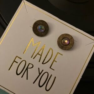 Bullet Casing Stud Earrings with Iridescent Stones
